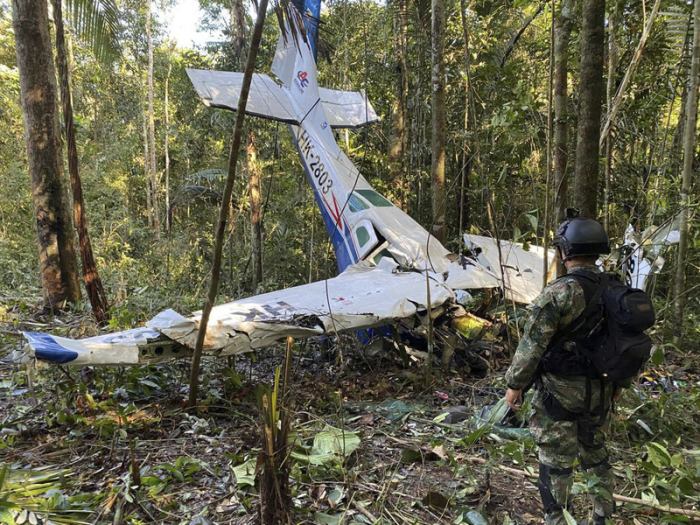 die im Dschungel von Solano im kolumbianischen Bundesstaat Caqueta abgestürzt ist. . Foto: Colombia's Armed Forces Press Office/dpa
