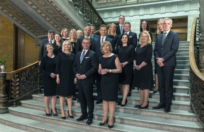 Der finnische Premierminister Petteri Orpo stellt seine Regierung in Helsinki vor. Foto: epa/Mauri Ratilainen
