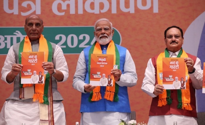 Indiens regierende Bharatiya Janata Party veröffentlicht ihr Wahlprogramm. Foto: epa/Harish Tyagi