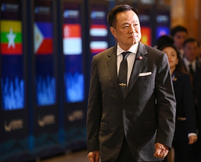 Premierminister Anutin Charnvirakul während des jüngsten ASEAN-Gipfels, bei dem Thailand Kambodscha über den Rückzug aus dem MoU 44 informierte. Foto: epa/Ted Aljibe