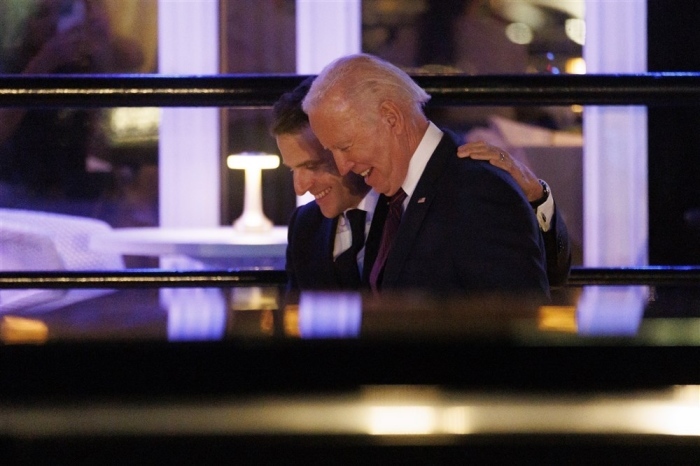 Der amerikanische Präsident Joe Biden und der französische Präsident Emmanuel Macron in Washington. Foto: epa/Ting Shen