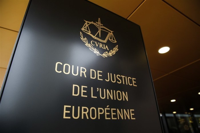 das Logo des Europäischen Gerichtshofs (EuGH) in Luxemburg. Foto: epa/Julien Warnand