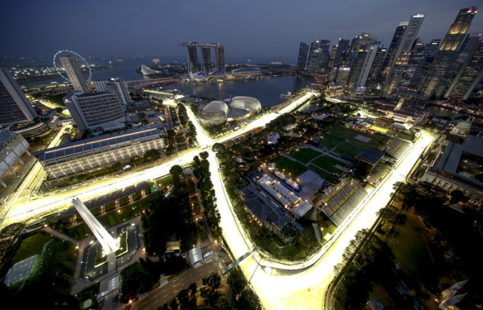Die Strecke des Marina Bay Street Circuit für das Nachtrennen des Formel-1-Grand Prix von Singapur. Foto: epa/Wallace Woon
