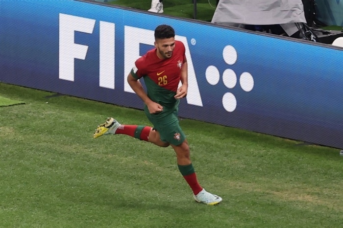 Goncalo Ramos aus Portugal feiert seinen Treffer zum 3:0 während der FIFA Fussball-Weltmeisterschaft 2022. Foto: epa/Ali Haider