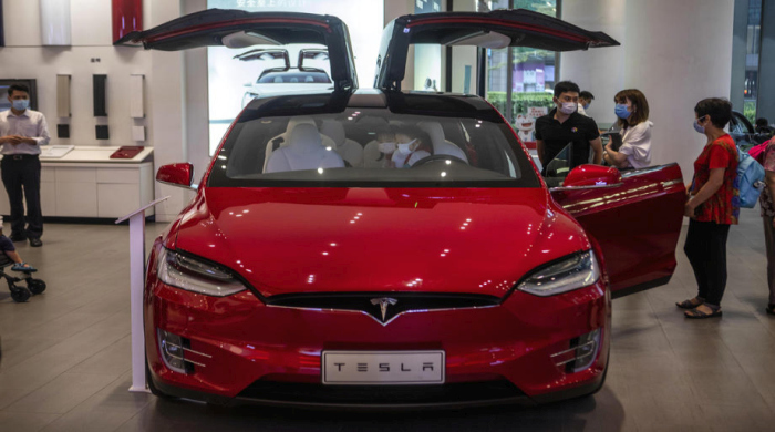 Autohaus Tesla in Guangzhou in der Provinz Guangdong. Foto: epa/David Chang