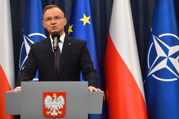 Andrzej Duda, der polnische Präsident, spricht während einer Erklärung im Präsidentenpalast in Warschau. Foto: epa/Piotr Nowak Polen Aus