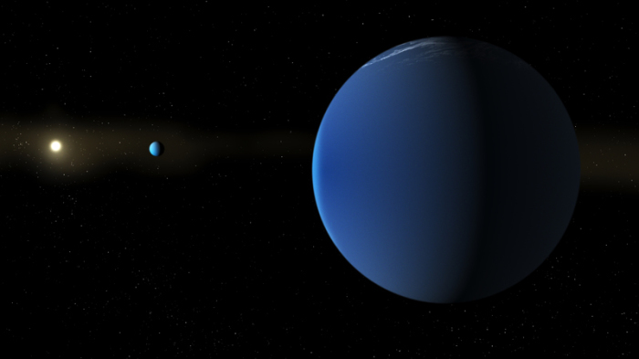 Eine NASA-Illustration zeigt den Stern TOI-791 mit zwei extrem massearmen Riesenplaneten, die ihn umkreisen. Foto: Daniel Rutter/Nasa/dpa