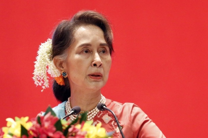 Aung San Suu Kyi bei der Eröffnung des Invest Myanmar Summit 2019 in Naypyitaw. Foto: epa/How Hwee Young