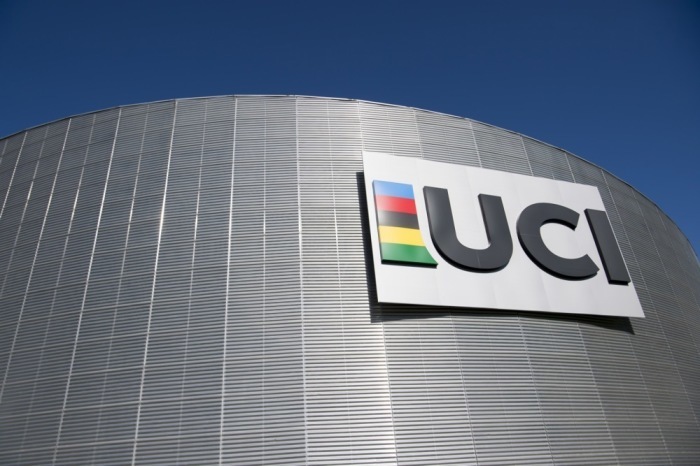 An der Fassade des World Cycling Centre in Aigle ist das Logo des Internationalen Radsportverbands (UCI) zu sehen. Foto: epa/Ean-christophe Bott