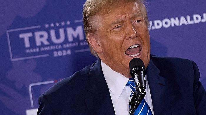 Der republikanische Präsident Donald J. Trump spricht während seines Commit in Las Vegas. Foto: EPA-EFE/Allison Dinner