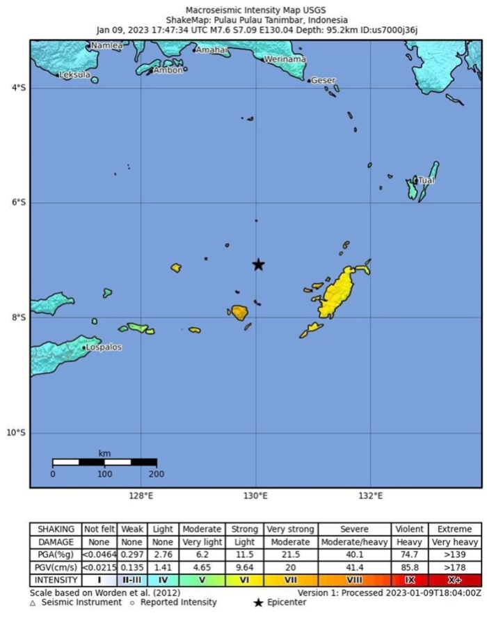 Ein Erdbeben der Stärke 7,6 in der Banda-See vor der Küste von Indonesien und Osttimor. Foto: epa/Usgs Handout Handout Editorial Use Only/no Sales