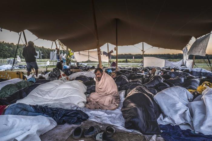 Hunderte von Asylbewerbern schlafen vor dem Tor des Antragszentrums in Ter Apel. Foto: epa/Vincent Jannink