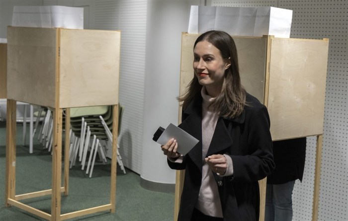 Finnlands Premierministerin Sanna Marin bereitet sich auf die Parlamentswahlen in Tampere vor. Foto: epa/Mauri Ratilainenp