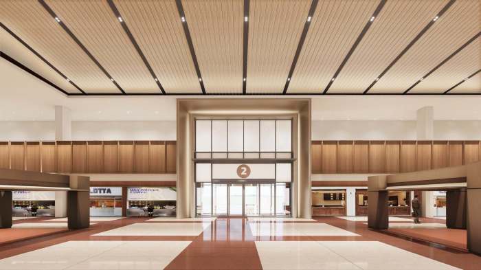 Der Eingangsbereich des modernisierten Terminals soll Reisende mit einer offenen Gestaltung und warmen Holzelementen empfangen. Bild: Airports of Thailand (AOT)