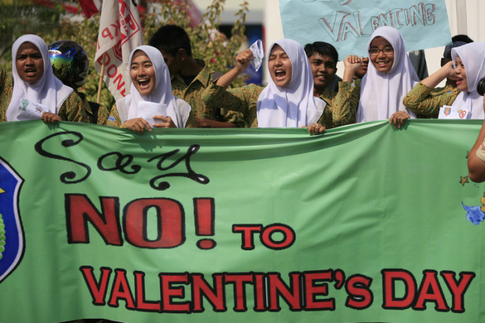  Anti-Valentinstag-Protest in Indonesien. Foto: epa/Hotli Simanjuntak