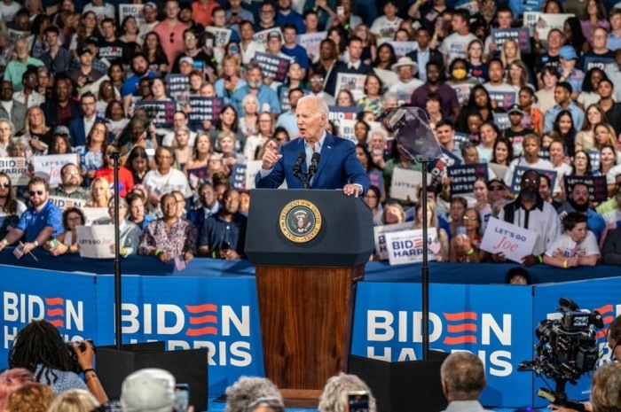 Kommissionspräsident Biden bei einer Wahlkampfveranstaltung in Raliegh, North Carolina. Foto: epa/Stan Gilliland
