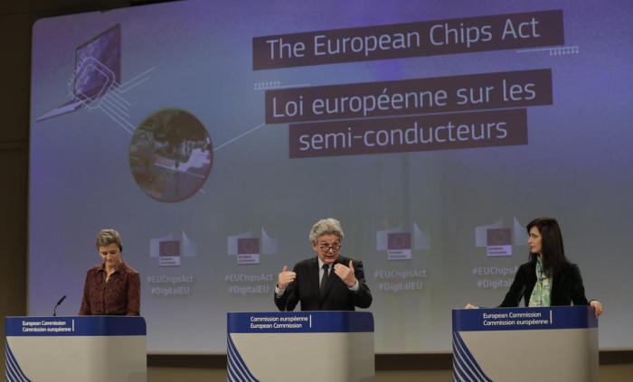 Pressekonferenz der EU-Kommission zum Europäischen Chip-Gesetz. Foto: |||Foto: epa/Olivier Hoslet