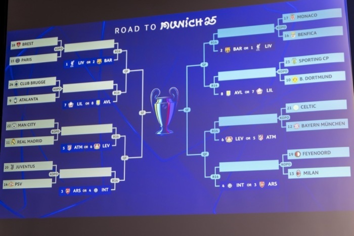 Auslosung der Playoffs zur K.o.-Runde der UEFA Champions League. Foto: epa/Martial Trezzini