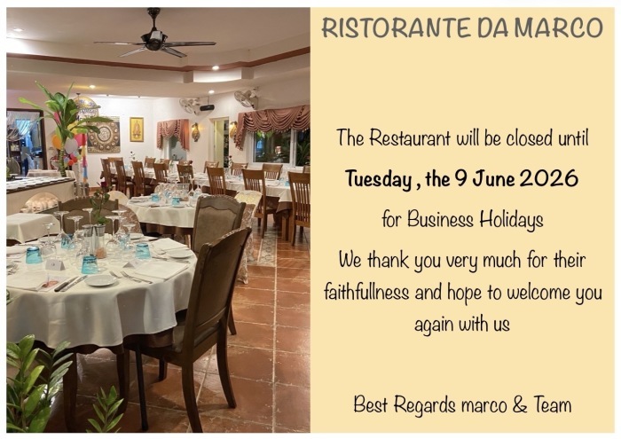 Das Ristorante da Marco bleibt wegen Betriebsferien bis einschließlich 9. Juni 2026 geschlossen. Bild: Ristorante da Marco
