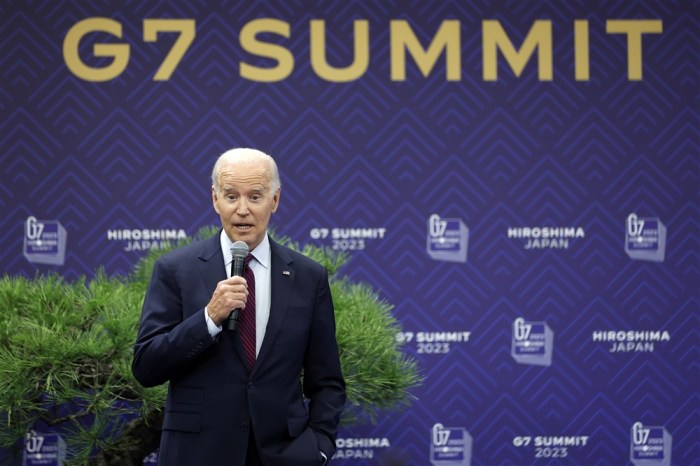 US-Präsident Joe Biden spricht während einer Pressekonferenz nach dem Gipfeltreffen der Gruppe der Sieben (G7) in Hiroshima. Foto: EPA-EFE/Kiyoshi Ota / Pool