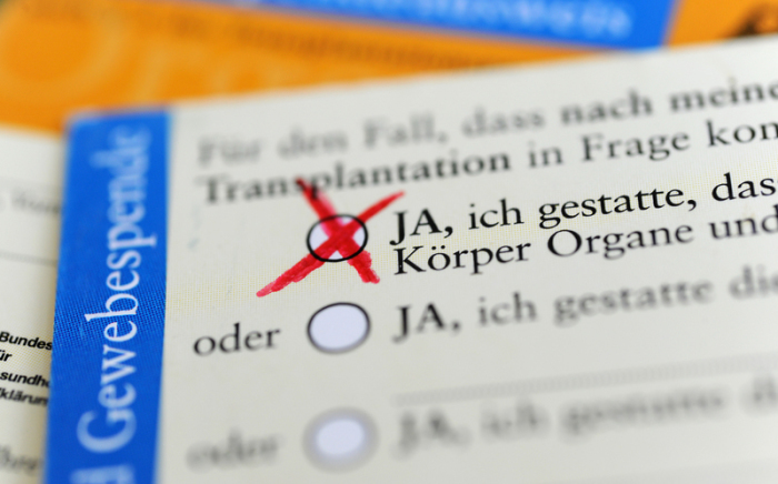 Die Rückseite eines ausgefüllten Organspendeausweises. Das Zustimmungsfeld ist angekreuzt. Foto: Marie Reichenbach/dpa