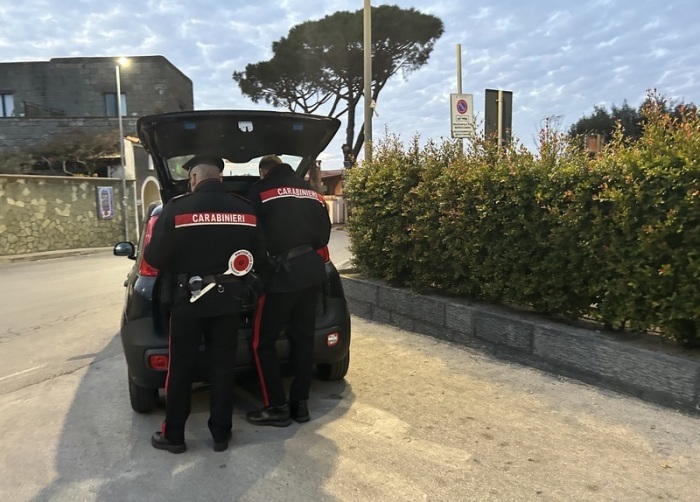 Zwei Beamte der italienischen Carabinieri an ihrem Auto. Foto: Christoph Sator/dpa