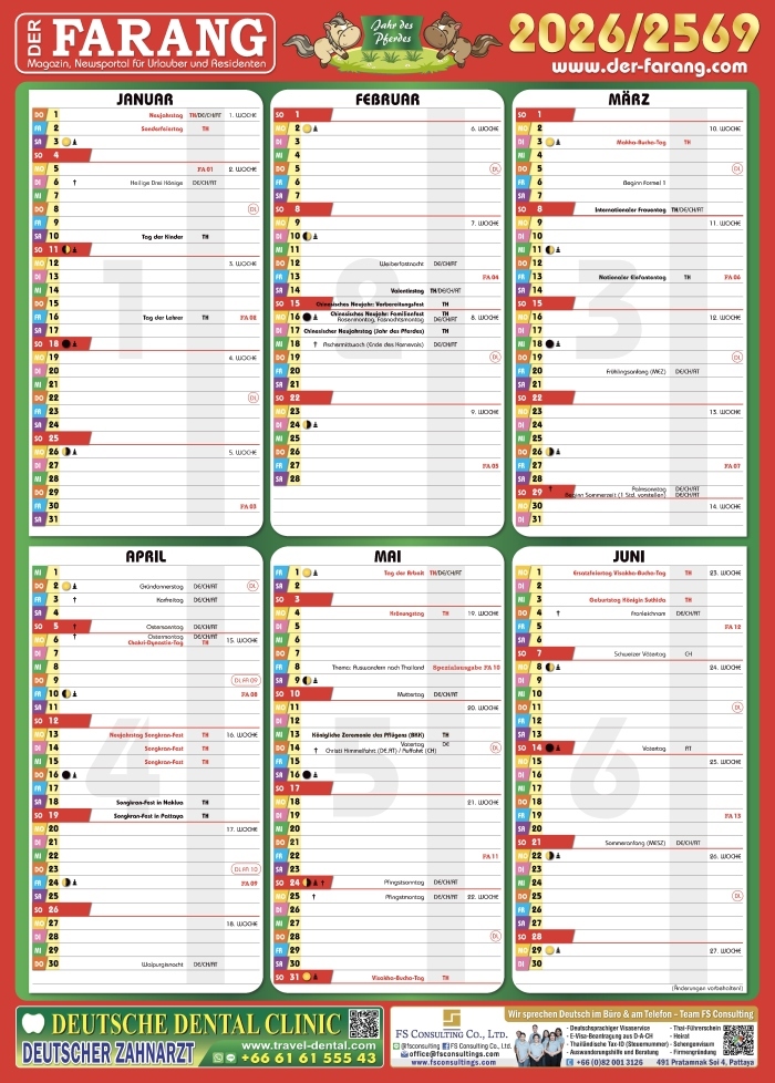 Der neue Farang-Kalender für das Jahr 2026 kann ab sofort bestellt werden.