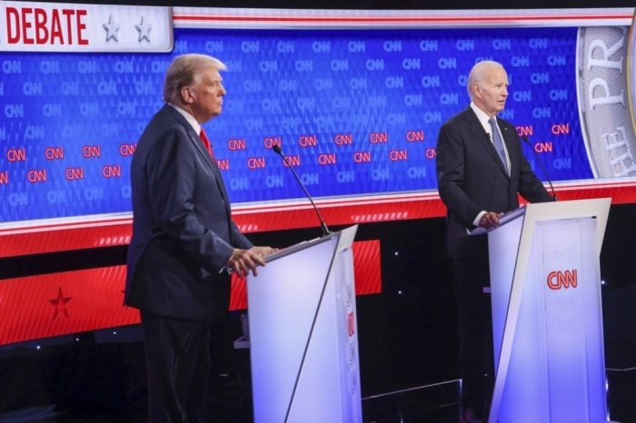 Erste Debatte der Präsidentschaftswahlen 2024 zwischen US-Präsident Joe Biden und dem ehemaligen US-Präsidenten Donald J. Trump. Foto: epa/Michael Reynolds