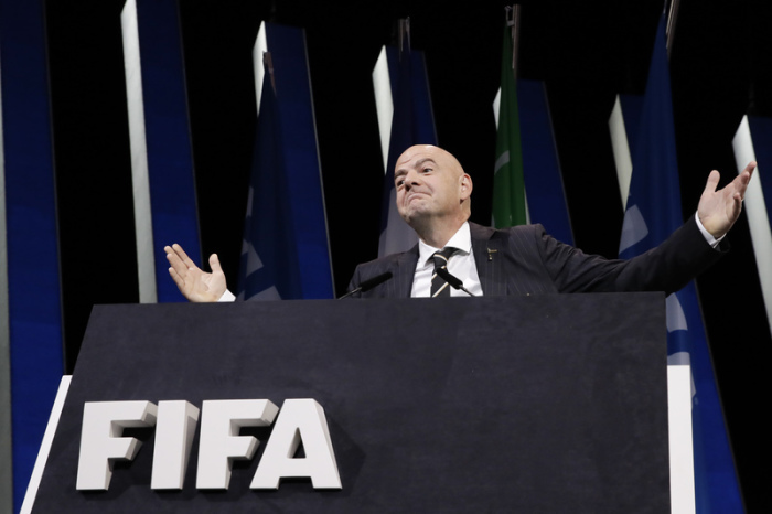 Gianni Infantino, FIFA-Präsident, gestikuliert zu Beginn des 69. FIFA-Kongresses. Foto: Alessandra Tarantino/Ap/dpa