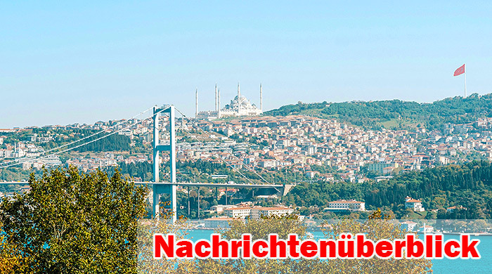 Blick über den Bosporus auf die Hügel Istanbuls mit der imposanten Çamlıca-Moschee, der Bosporus-Brücke und der riesigen türkischen Flagge. Foto: Unsplash/Oskar Kadaksoo