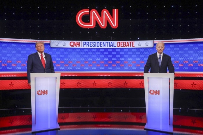 Erste Debatte der Präsidentschaftswahlen 2024 zwischen US-Präsident Joe Biden und dem ehemaligen US-Präsidenten Donald J. Trump. Foto: epa/Michael Reynolds