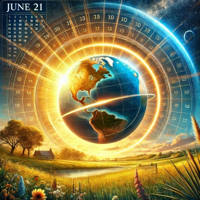 Sommersonnenwende auf der Nordhalbkugel: Der längste Tag des Jahres markiert den astronomischen Beginn des Sommers am 21. Juni. Foto generiert von OpenAI's DALL·E