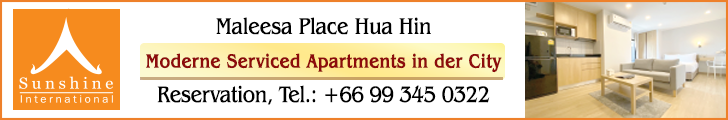 Moderne Serviced Apartments in der City. Sunshine Maleesa Place Hua Hin-City, Tel.: +66 99  345 0322